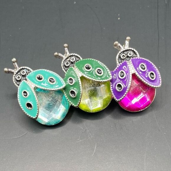 Vintage Ladybugs Brooch Pin Jeweled Silvertone 1 1/2” Width Whimiscal Fairycore - Picture 1 of 7